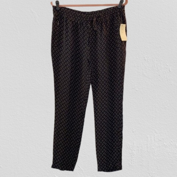 NWT 2013 A.L.C. Silk Black/Tan Drawstring Pants Women's Large - Picture 1 of 15